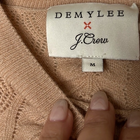 Demylee x J. Crew Limited Edition Pointelle Puff Sleeve Wool Sweater Camel MED - Picture 6 of 14